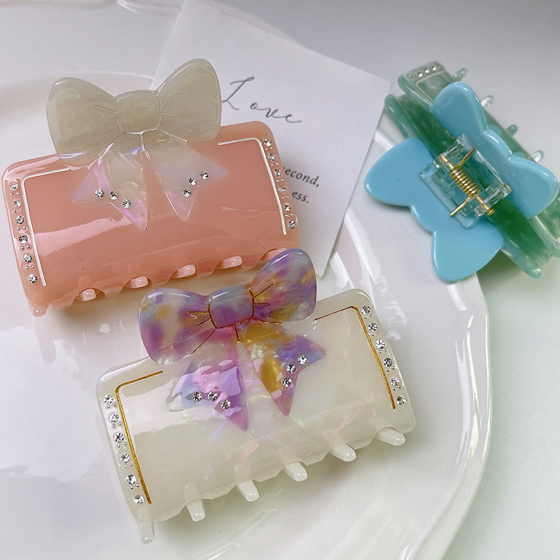 Sparkling Rhinestone Bow Acetate Claw Clip 3 flower & bird hair clip (复制)
