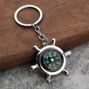 miniature ship wheel compass keychain