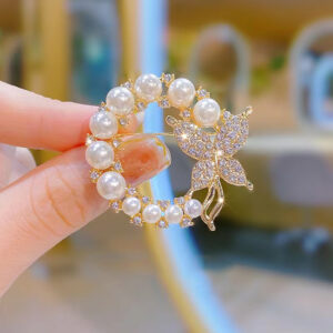 elegant pearl circle butterfly brooch