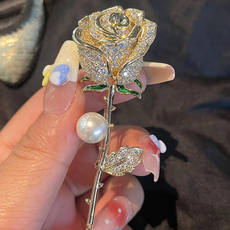 Home 246 elegant pearl rose flower lapel pin