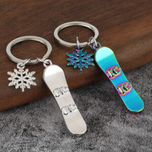 mini metal snowboard keychain