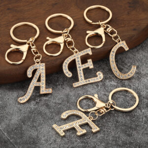rhinestone initial letter keychain
