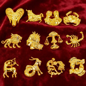 luxury gold plated zodiac brooch