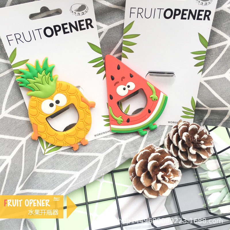 Home 269 fruit themed bottle opener creative pineapple & watermelon fridge magnet