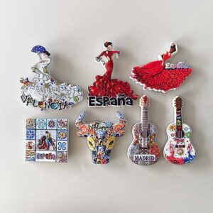Company spain souvenir fridge magnet 3d flamenco, guitar & bull cultural decor