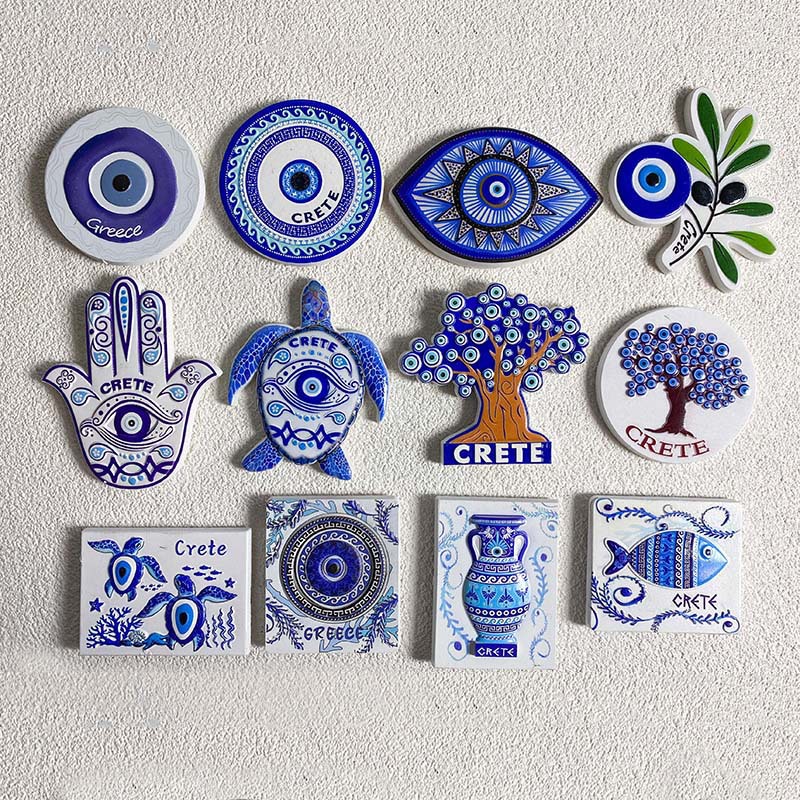 Greek Evil Eye Souvenir Magnet - 3D Protective Amulet & Cultural Decor