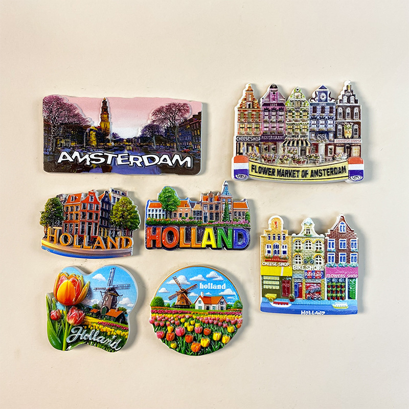 netherlands souvenir fridge magnet 3d amsterdam canal house & tulip decor
