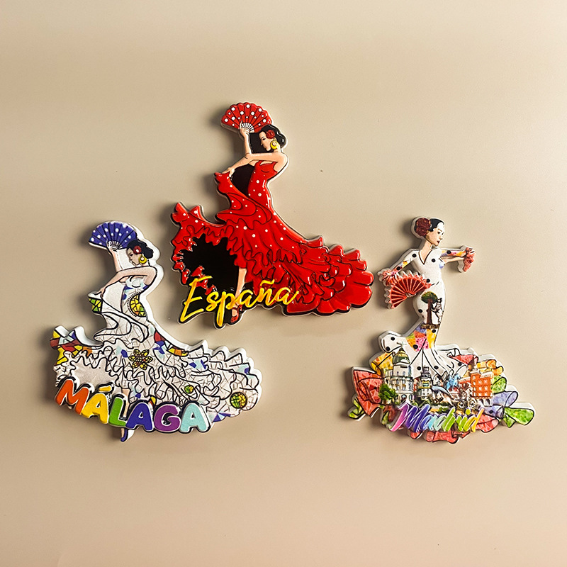 Spain Souvenir Fridge Magnet - 3D Flamenco & Spanish Landmark Decor 3 spain souvenir fridge magnet 3d flamenco & spanish landmark decor
