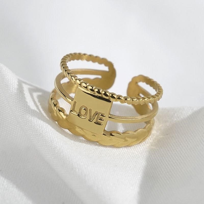Stainless Steel Necklace-Letter Engraved Open Cuff Wide Band Ring For Couples