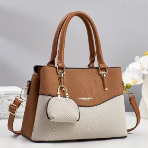 Color Block PU Tote Crossbody Bag Custom Logo Elegant Work Daily Handbag For Women
