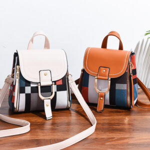 Fashion Color Block PU Backpack Custom Logo Large Capacity Travel School Shoulder Bag For Women