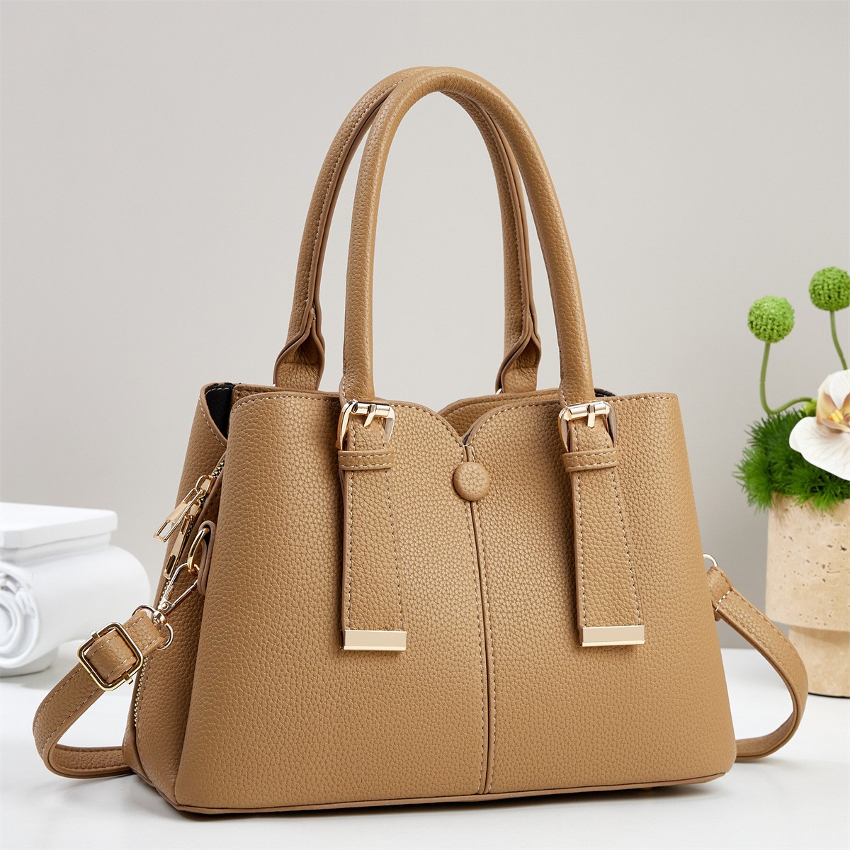 Minimalist Solid PU Handbag Custom Logo Women Dual-use Top Handle Crossbody Bag Multiple Neutral Color Options