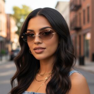 Vintage Rimless Oval Sunglasses Women Y2K Thin Metal Frame INS Street Style UV Protection Trendy Shades