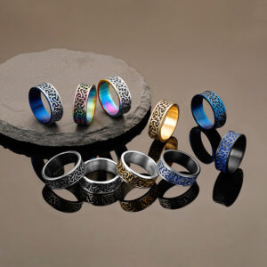 Stainless Steel Ring-Celtic Knot Pattern Wide Band Ring