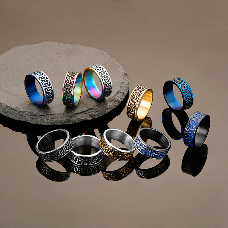 Stainless Steel Ring-Celtic Knot Pattern Wide Band Ring