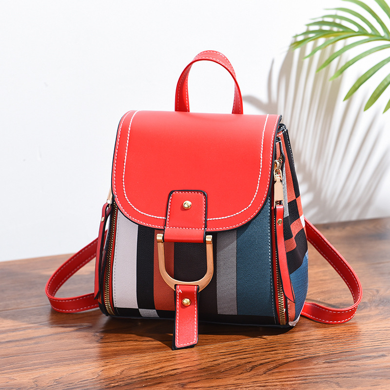 Fashion Color Block PU Backpack Custom Logo Large Capacity Travel School Shoulder Bag For Women 2 Fashion Color Block PU Backpack Custom Logo Large Capacity Travel School Shoulder Bag For Women - Image 2