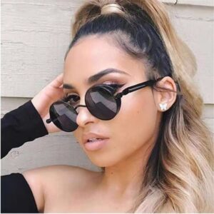 Vintage Steampunk Round Sunglasses Unisex Metal Spring Temple Thick Rim UV Protection Hip Hop Street Trendy Shades