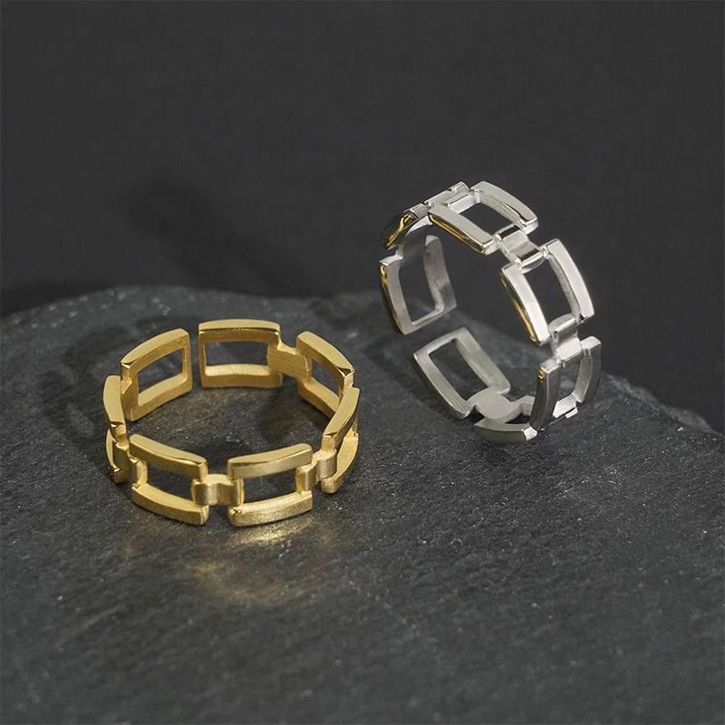 Stainless Steel Ring-Rectangular Link Chain Band Ring For Men And Women