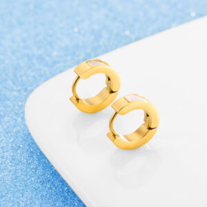 Stainless Steel Earring-White Shell Inlay Hoop Huggie Earrings For Women
