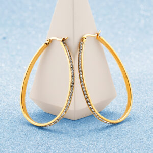 Stainless Steel Earring-Tear Drop Shape Paved Cubic Zirconia Hoop Earrings For Women