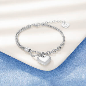 Stainless Steel Bracelet-Spliced Chain Heart Charm Bracelet For Women