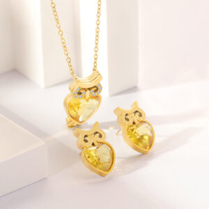 Stainless Steel Necklace-Owl Pendant Jewelry Set With Heart Stone For Women