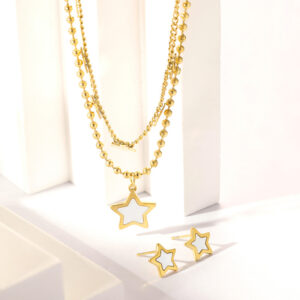 Stainless Steel Necklace-Double Layer Star Pendant Jewelry Set For Women