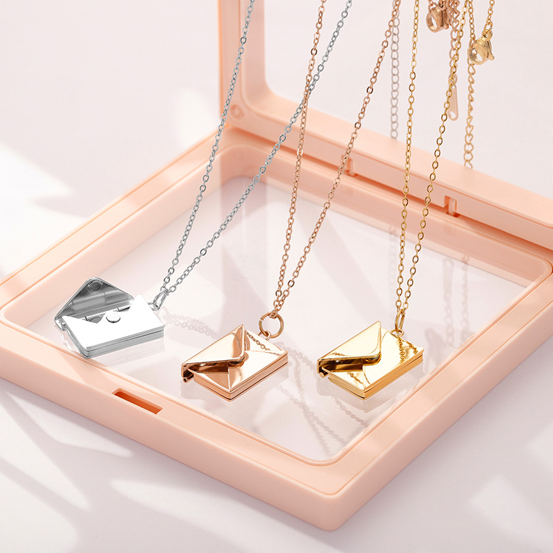 Stainless Steel Necklace-Envelope Letter Pendant Necklace For Couples