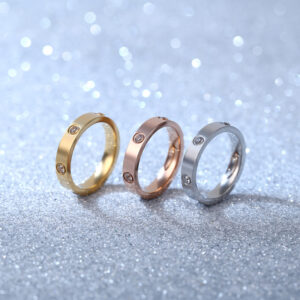 Stainless Steel Ring-Six Cubic Zirconia Flat Band Ring For Men And Women