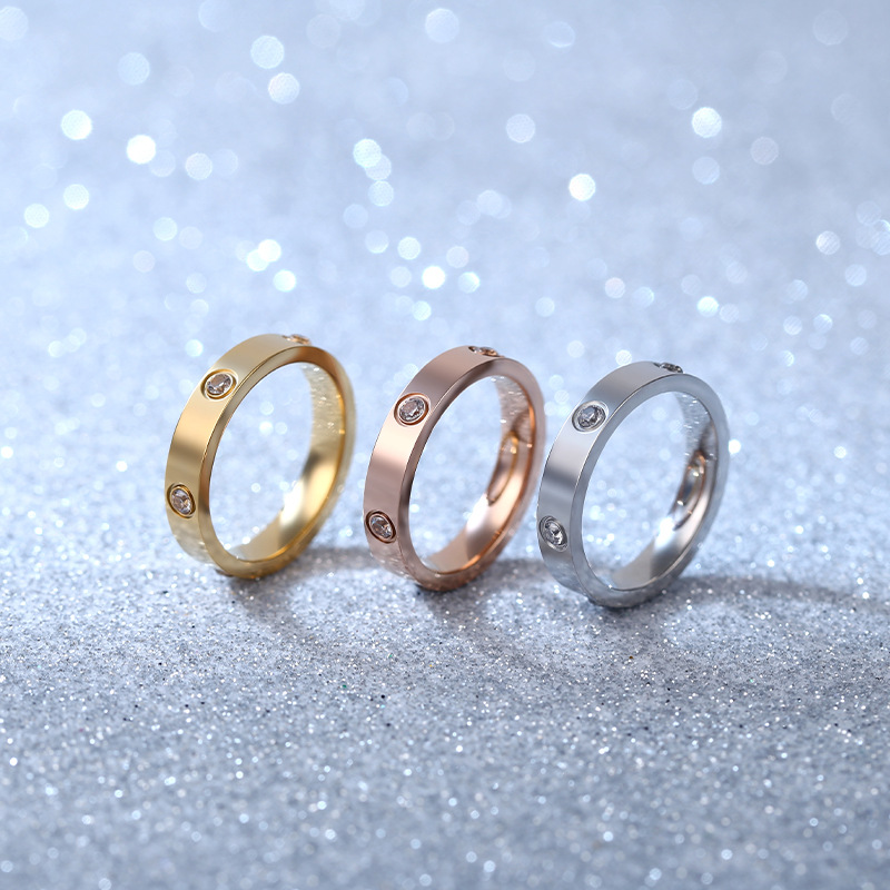 Stainless Steel Ring-Six Cubic Zirconia Flat Band Ring For Men And Women