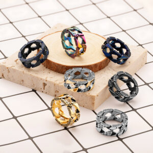 Stainless Steel Ring-Hexagonal Hollow Wide Band Ring For Men And Women