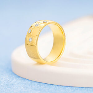 Stainless Steel Ring-Honeycomb Cubic Zirconia Wide Band Ring For Women