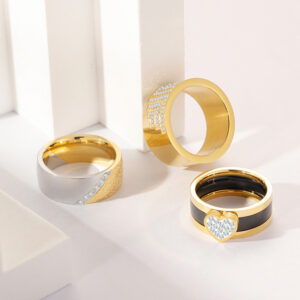 Stainless Steel Ring-Multi Rows Cubic Zirconia Solid Wide Band Ring For Men