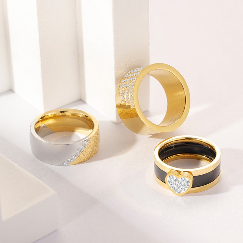 Stainless Steel Ring-Multi Rows Cubic Zirconia Solid Wide Band Ring For Men