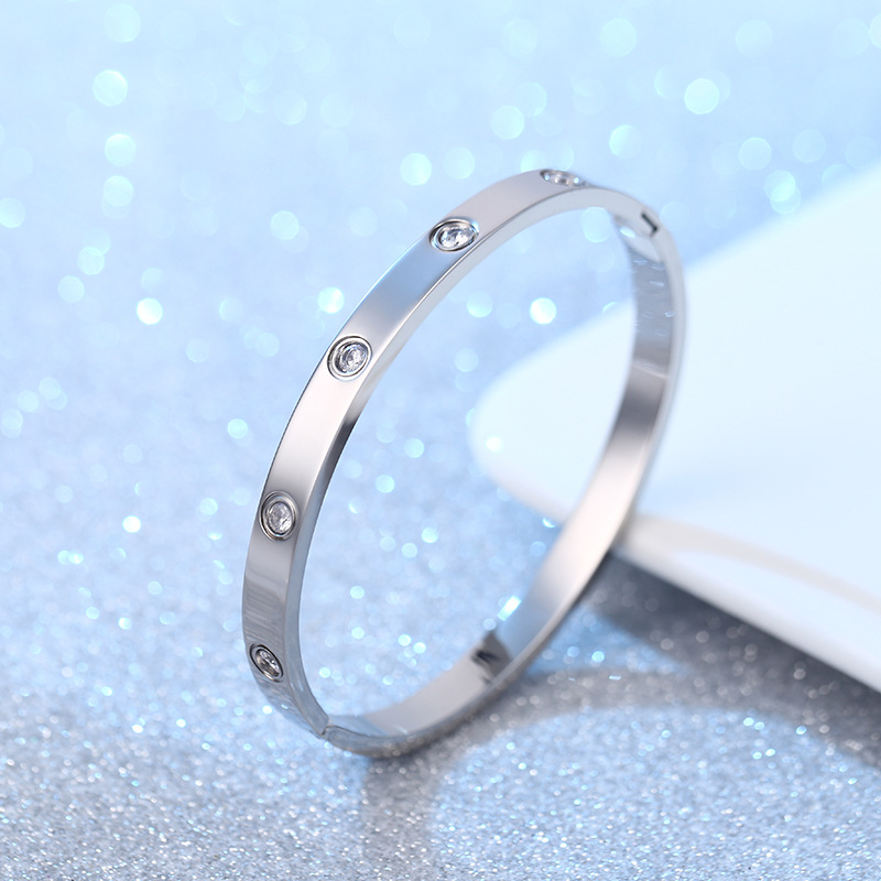 Stainless Steel Bracelet-Various Pattern Cubic Zirconia Solid Closed Bracelet For Couples