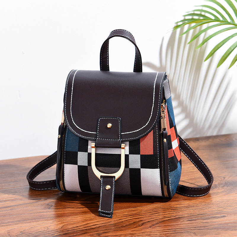 Fashion Color Block PU Backpack Custom Logo Large Capacity Travel School Shoulder Bag For Women 3 Fashion Color Block PU Backpack Custom Logo Large Capacity Travel School Shoulder Bag For Women - Image 3