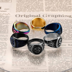 Stainless Steel Ring-Dollar Sign Embossed Vintage Ring For Men And Women