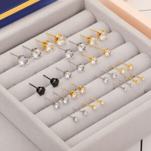 Stainless Steel Earring-Birthstone Cubic Zirconia Stud Earrings For Women