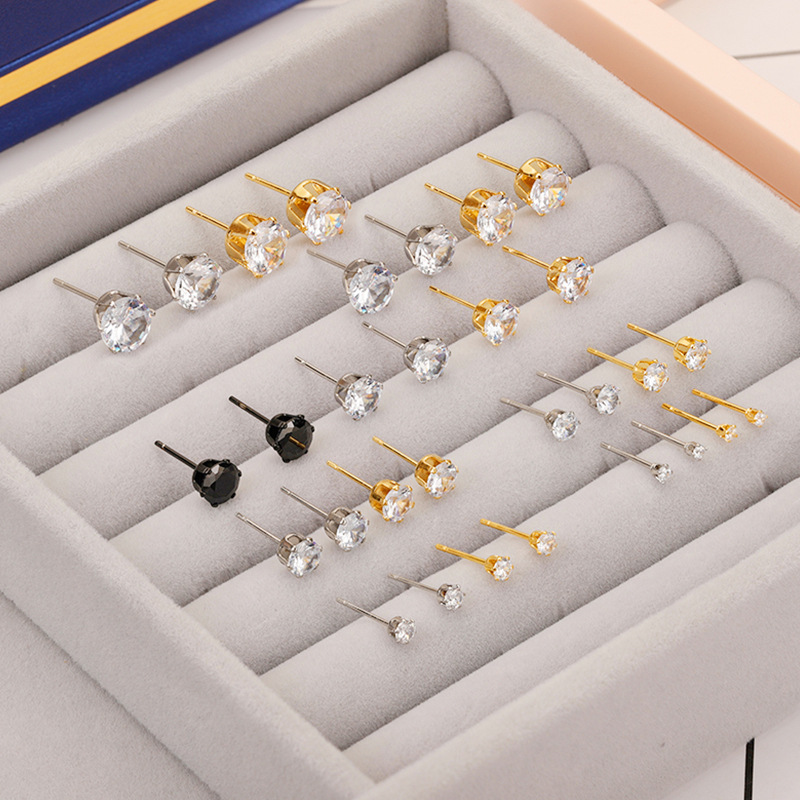Stainless Steel Earring-Birthstone Cubic Zirconia Stud Earrings For Women