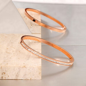 Stainless Steel Bracelet-Slim Partial Paved Cubic Zirconia Closed Bracelet For Women