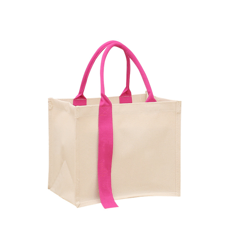 Laminated 3D Canvas Tote Bag Custom Logo Reusable Thick Shopping Handbag Multiple Sizes & Handle Color Options