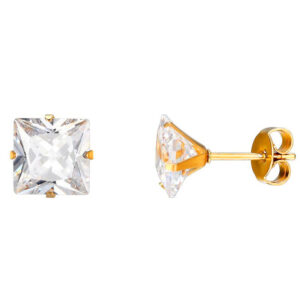 Stainless Steel Earring-Square Cubic Zirconia Stud Earrings For Men And Women