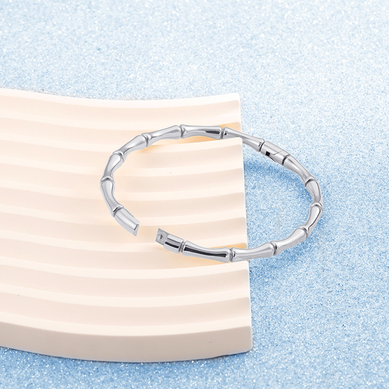 Stainless Steel Bracelet-Bamboo Joint Solid Round Bracelet For Women