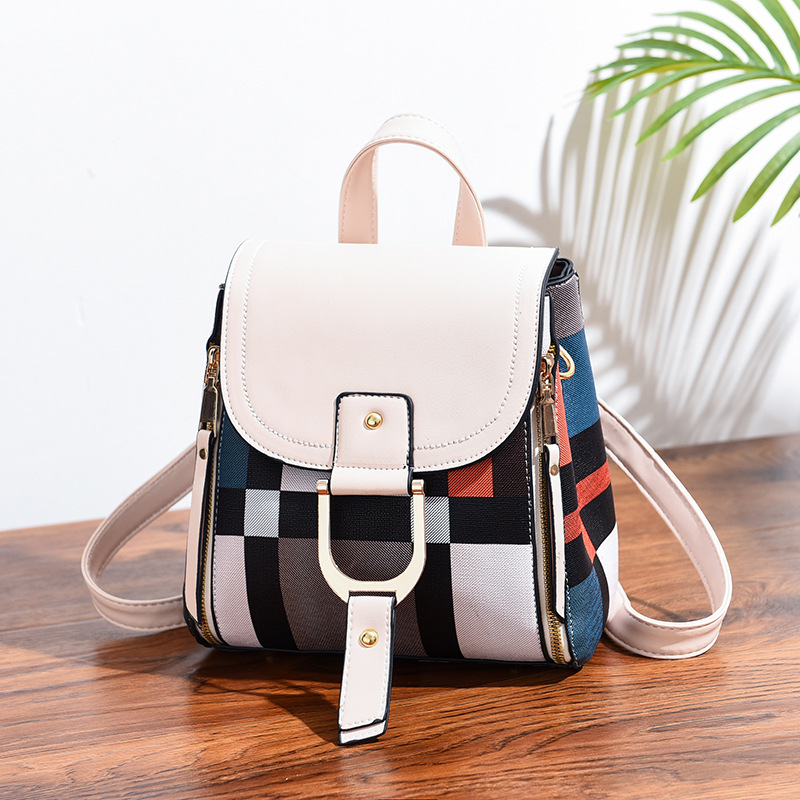 Fashion Color Block PU Backpack Custom Logo Large Capacity Travel School Shoulder Bag For Women 5 Fashion Color Block PU Backpack Custom Logo Large Capacity Travel School Shoulder Bag For Women - Image 5