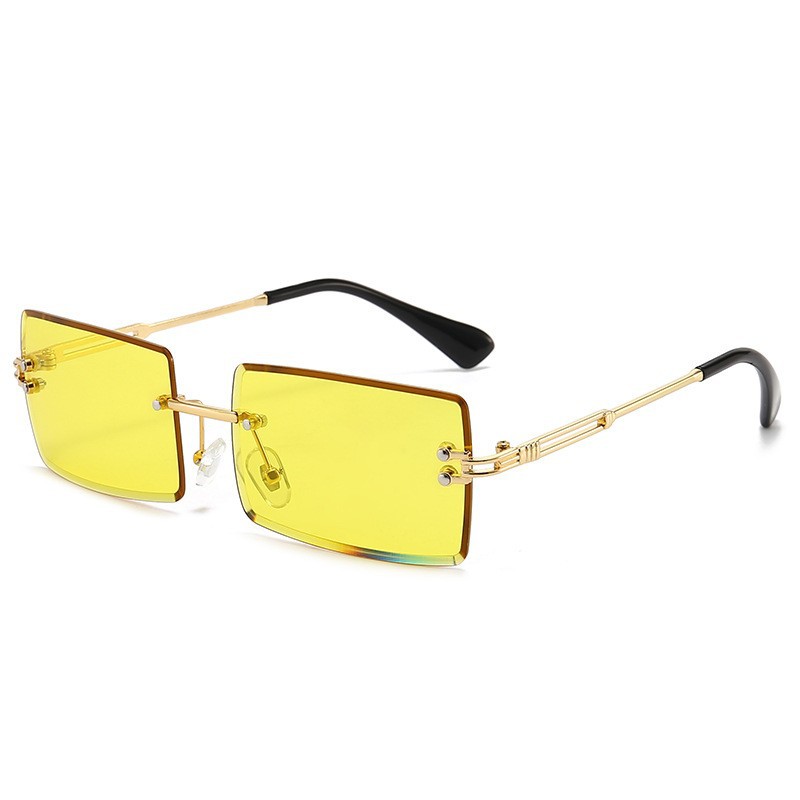 Rimless Cut Edge Small Square Sunglasses Women Gold Metal Temple Colorful Gradient Lens UV Protection Trendy Shades 2 Rimless Cut Edge Small Square Sunglasses Women Gold Metal Temple Colorful Gradient Lens UV Protection Trendy Shades - Image 2