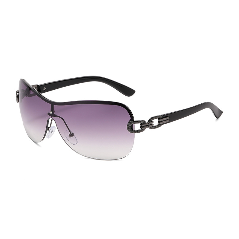 One Piece Double Chain Temple Sunglasses Unisex Futuristic Cyber Street Style UV Protection Trendy Shades 4 One Piece Double Chain Temple Sunglasses Unisex Futuristic Cyber Street Style UV Protection Trendy Shades - Image 4