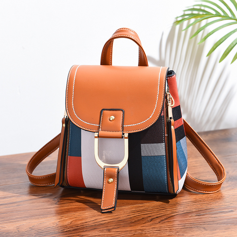 Fashion Color Block PU Backpack Custom Logo Large Capacity Travel School Shoulder Bag For Women 6 Fashion Color Block PU Backpack Custom Logo Large Capacity Travel School Shoulder Bag For Women - Image 6
