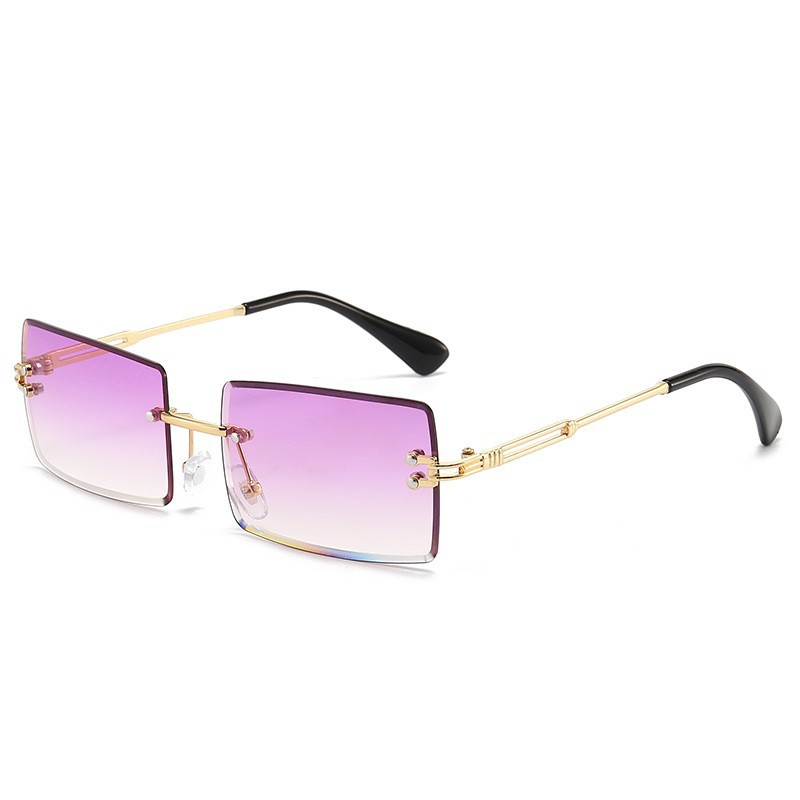 Rimless Cut Edge Small Square Sunglasses Women Gold Metal Temple Colorful Gradient Lens UV Protection Trendy Shades 3 Rimless Cut Edge Small Square Sunglasses Women Gold Metal Temple Colorful Gradient Lens UV Protection Trendy Shades - Image 3