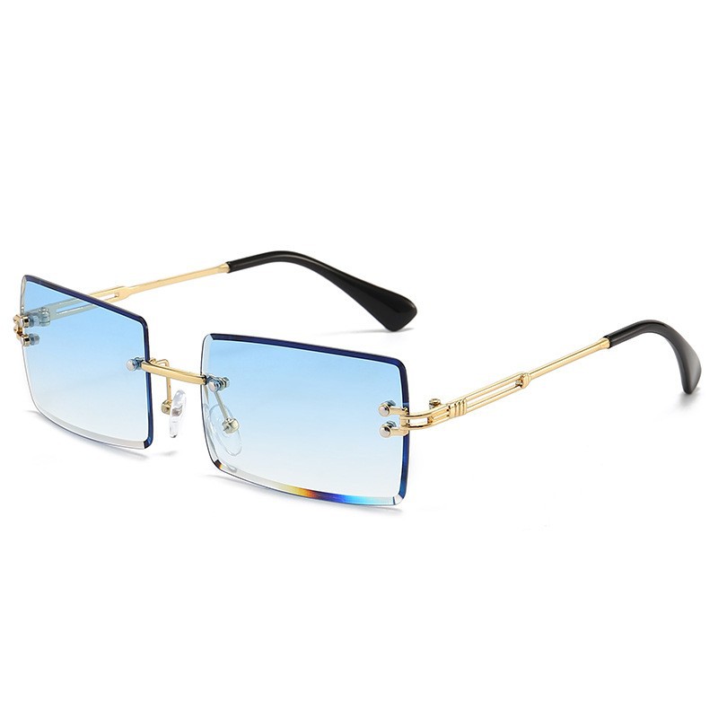 Rimless Cut Edge Small Square Sunglasses Women Gold Metal Temple Colorful Gradient Lens UV Protection Trendy Shades 4 Rimless Cut Edge Small Square Sunglasses Women Gold Metal Temple Colorful Gradient Lens UV Protection Trendy Shades - Image 4