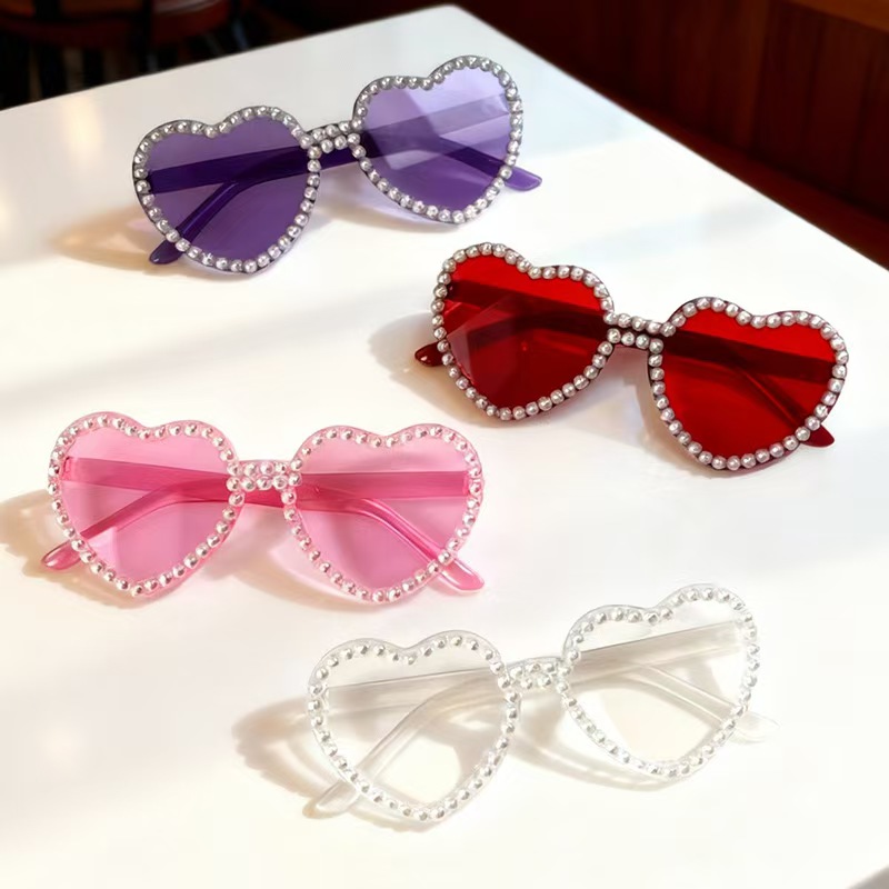 Rhinestone Pearl Trim Heart Shape Party Sunglasses Multicolor Tinted Lens UV Protection Bachelorette Birthday Photo Prop Eyewear 1 Rhinestone Pearl Trim Heart Shape Party Sunglasses Multicolor Tinted Lens UV Protection Bachelorette Birthday Photo Prop Eyewear